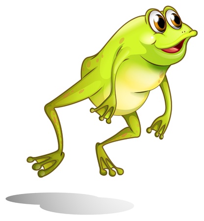 Illustration of a green frog hopping on a white background