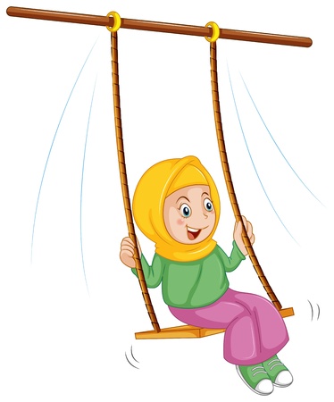 Illustration of girl at the swing on a white backgroundのイラスト素材