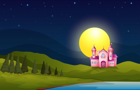 Illustration of a pink castle in the hillのイラスト素材