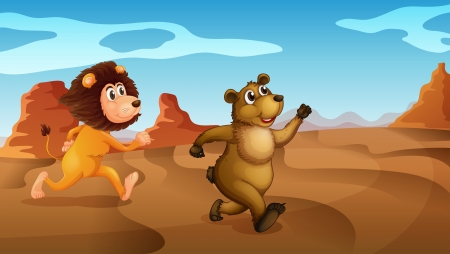 Illustration of a lion and a bear runningのイラスト素材