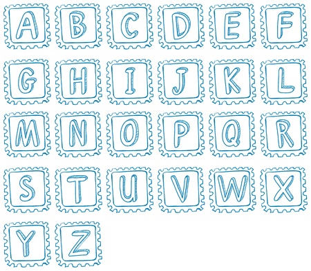Illustration of the doodle design of the alphabet on a white backgroundのイラスト素材