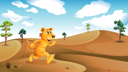 Illustration of a tiger running in the desertのイラスト素材