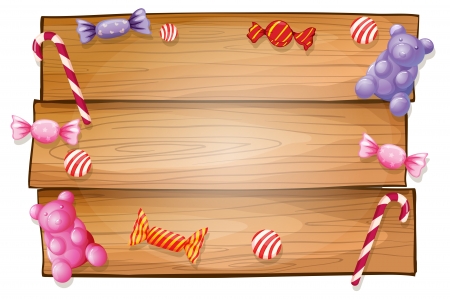 Illustration of an empty signboard with candies on a white background のイラスト素材