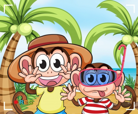Illustration of the funny monkeys at the beachのイラスト素材