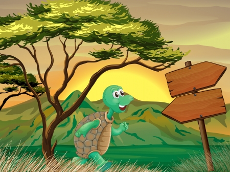 Illustration of a walking turtle near the empty arrowboardsのイラスト素材