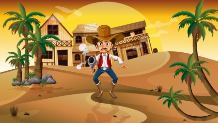Illustration of a cowboy holding a gun with a cigarette のイラスト素材