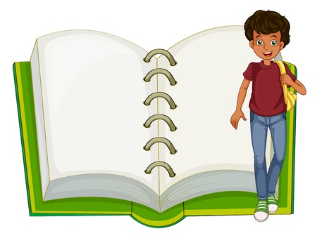 Illustration of a boy and an empty notebook on a white backgroundのイラスト素材