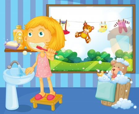Illustration of a girl brushing her teethのイラスト素材