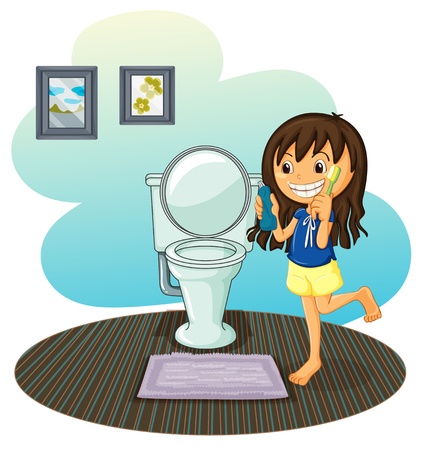 Illustration of a girl in the comfort room on a white backgroundのイラスト素材