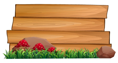 Illustration of the three red mushrooms near the empty signboards on a white backgroundのイラスト素材
