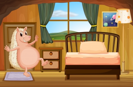 Illustration of a molehog at the bedroomのイラスト素材
