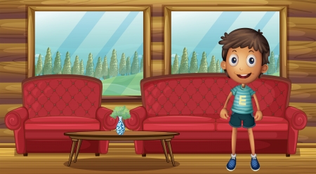 Illustration of a boy boy standing inside the houseのイラスト素材