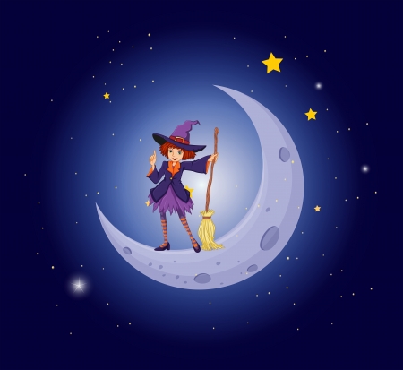 Illustration of a pretty witch near the moonのイラスト素材