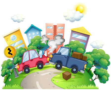 Illustration of a car crash in the city on a white backgroundのイラスト素材