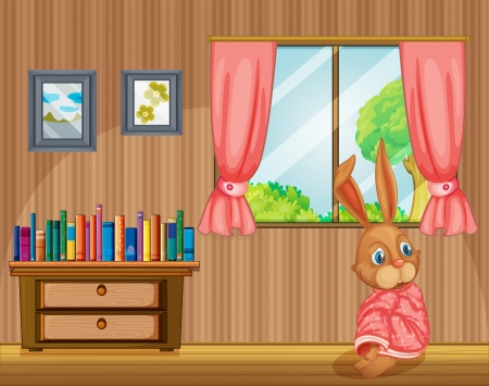 Illustration of a bunny feeling cold inside the houseのイラスト素材