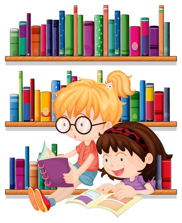 Illustration of the two friends reading on a white backgroundのイラスト素材