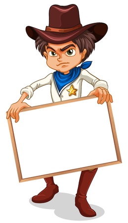 Illustration of a cowboy holding an empty frame on a white backgroundのイラスト素材