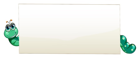 Illustration of a worm at the back of an empty banner on a white background のイラスト素材