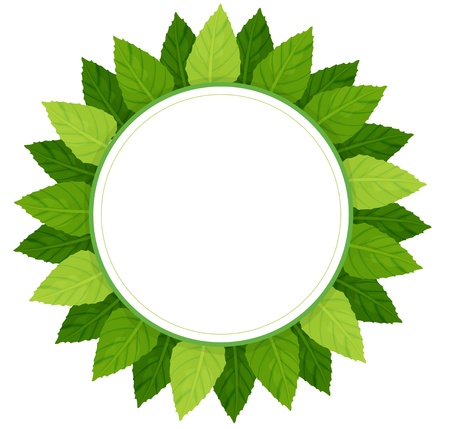 Illustration of an empty round template surrounded with green leaves on a white background のイラスト素材