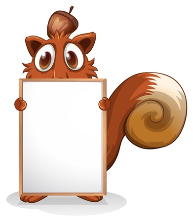 Illustration of a squirrel with an empty whiteboard on a white background のイラスト素材