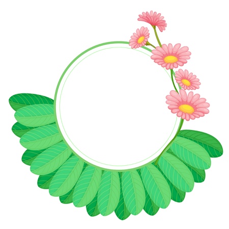 Illustration of a round border template with leaves and flowers on a white background のイラスト素材