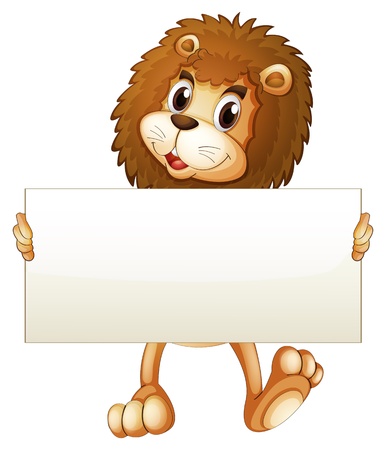 Illustration of a young lion holding an empty banner on a white background のイラスト素材