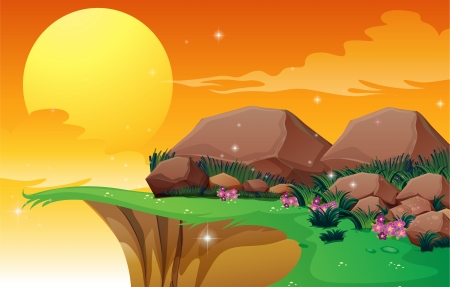 Illustration of the big rocks near the cliffのイラスト素材