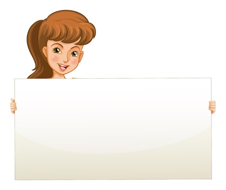 Illustration of a teenage girl holding an empty board on a   white backgroundのイラスト素材