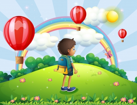 Illustration of a student in the hillsのイラスト素材