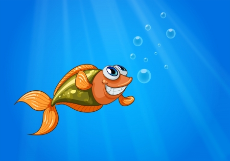 Illustration of a smiling fish in the oceanのイラスト素材