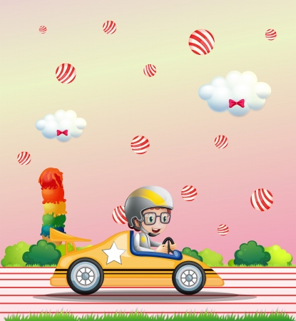 Illustration of a boy riding on a car のイラスト素材