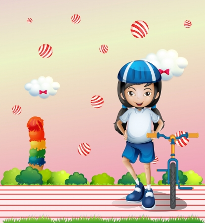 Illustration of a girl and her bicycleのイラスト素材