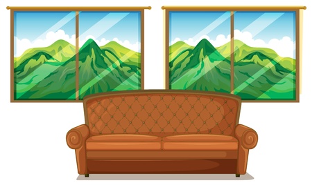 Illustration of a sofa near the window on a white background のイラスト素材
