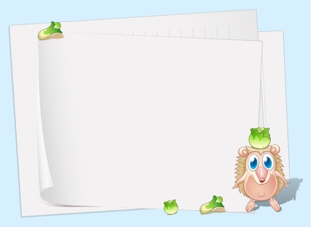 Illustration of the empty papers with a small molehog and cabbagesのイラスト素材