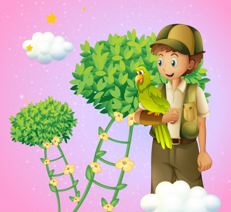 Illustration of a teenage boy holding a birdのイラスト素材