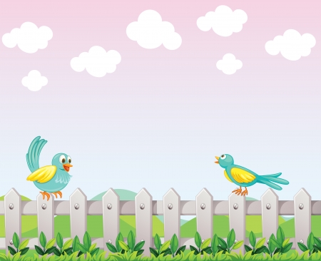 Illustration of the two birds above the fence のイラスト素材