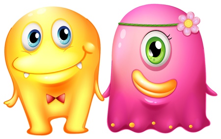 Illustration of a monster wedding on a white background のイラスト素材