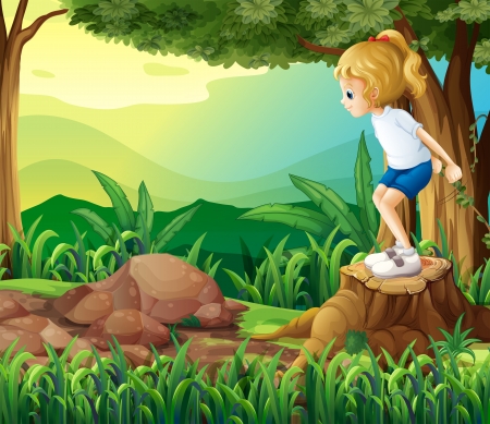 Illustration of a girl in the woodsのイラスト素材