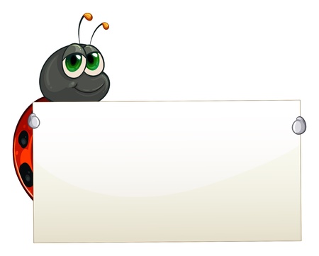 Illustration of a ladybug holding an empty signage on a white backgroundのイラスト素材