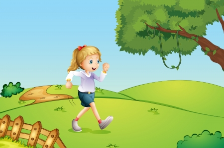 Illustration of a girl jogging at the hillのイラスト素材