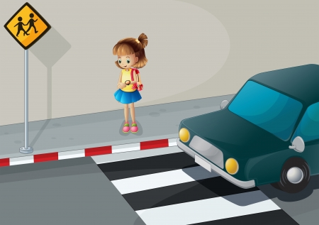 Illustration of a young girl checking the time in her watchのイラスト素材