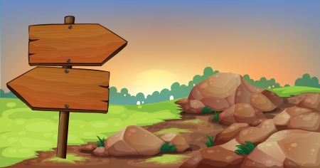 Illustration of the arrowboards near the group of rocksのイラスト素材