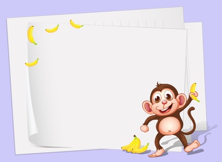 Illustration of the empty papers with a monkey and bananasのイラスト素材