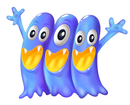 Illustration of the three playful blue monsters on a white backgroundのイラスト素材