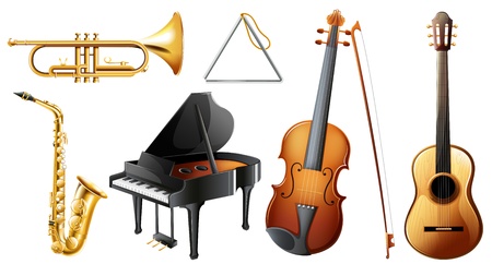 Illustration of the set of musical instruments on a white backgroundのイラスト素材