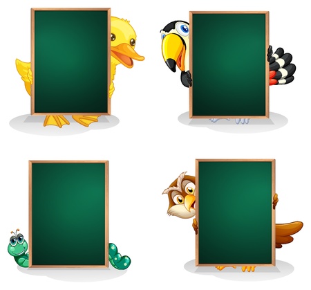 Illustration of the empty green boards with animals at the back on a white backgroundのイラスト素材