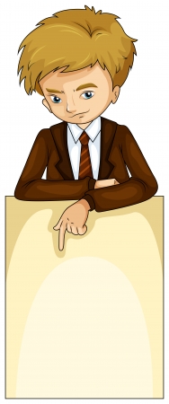 Illustration of a sad businessman with an empty signage on a white backgroundのイラスト素材