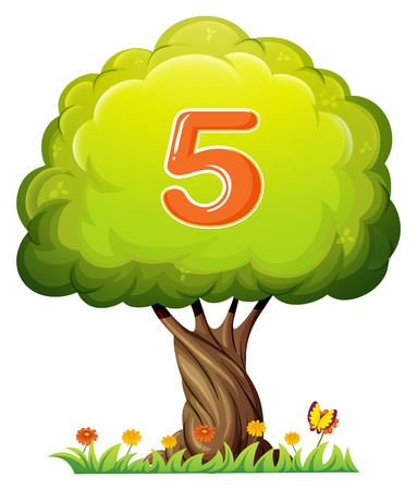 Illustration of a tree with a number five figure on a white backgroundのイラスト素材
