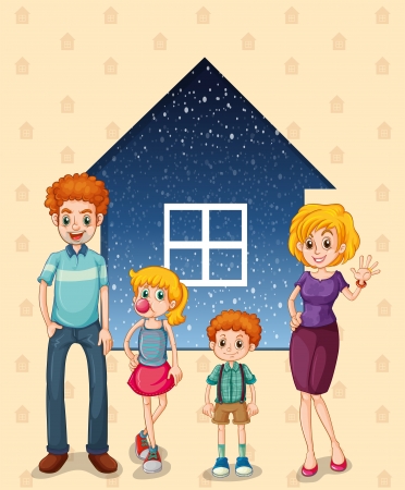 Illustration of a family in front of the houseのイラスト素材