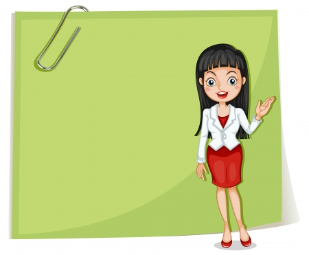 Illustration of an empty signage with a businesswoman on a white backgroundのイラスト素材